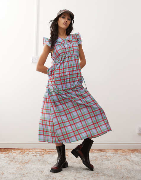 Reclaimed Vintage - Maxi jurk met asymmetrisch rimpeleffect en kraag - view 1