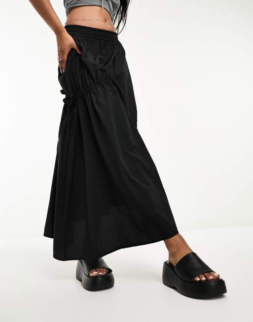 Reclaimed Vintage Maxi rok met elastiek en strikdetail in zwart