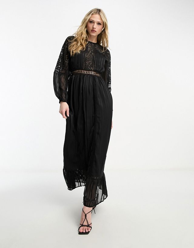 Reclaimed Vintage maxi satin dress with mixed scale lace in black