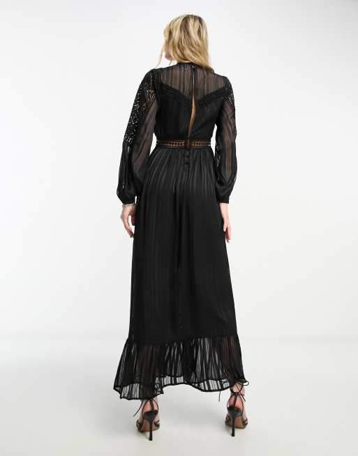 Reclaimed Vintage maxi satin dress with mixed scale lace in black, 2 of 4