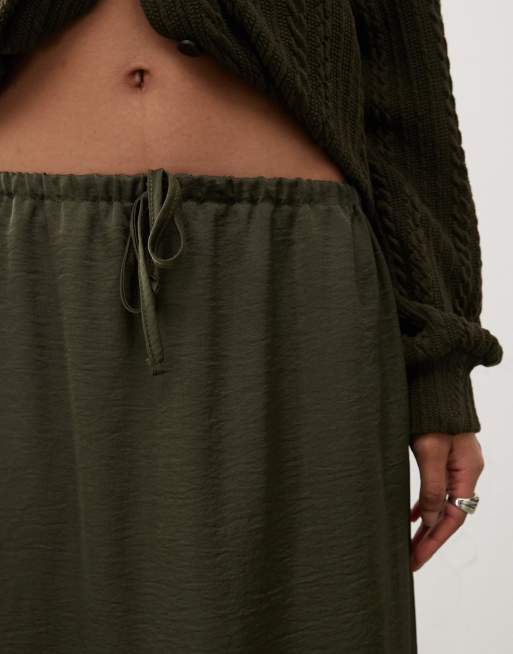 Reclaimed Vintage maxi satin skirt in khaki | ASOS