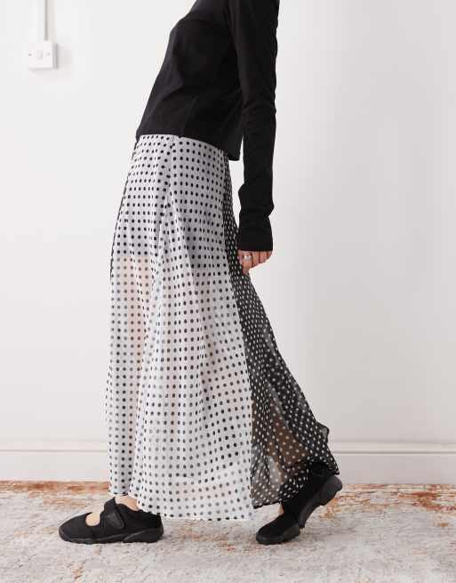 Reclaimed Vintage maxi sheer skirt in spliced polka dot print, 2 of 5