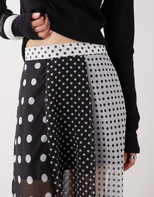 Reclaimed Vintage maxi sheer skirt in spliced polka dot print, 4 of 5
