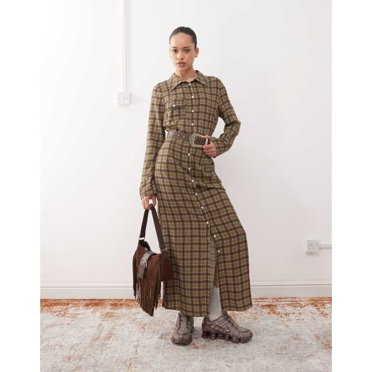 シェリエ flocky check long shirt dress シェリエ flocky check long