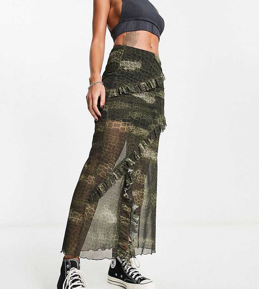 maxi skirt in animal print with ruffles-Multi