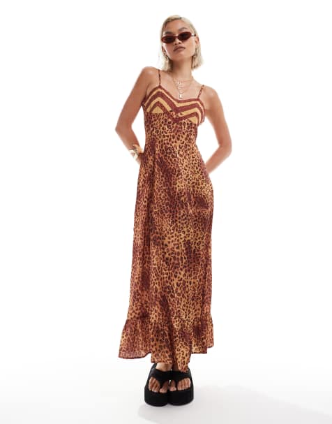 Reclaimed Vintage maxi slip dress in lepoard print with lace and bow details  - view 1