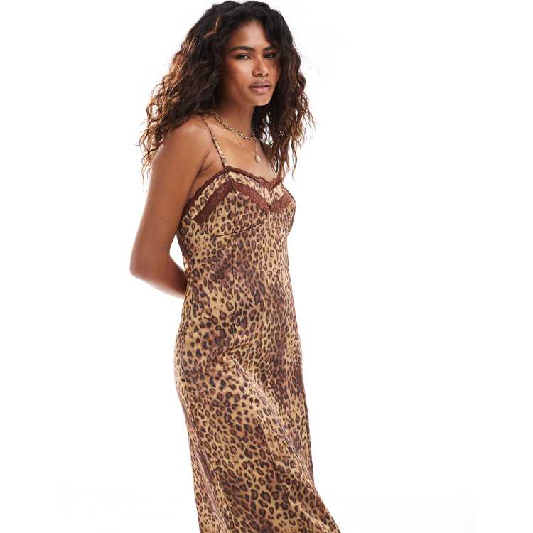 Reclaimed Vintage maxi slip dress with lace trims in leopard print | ASOS
