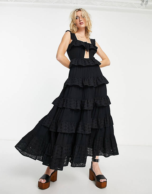 Reclaimed Vintage - maxi smock dress with tiers in black