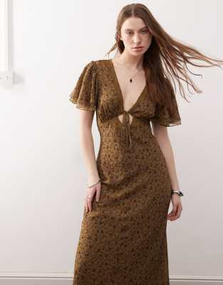 Reclaimed Vintage Maxi Tea Dress With Keyhole And Lace In Multi