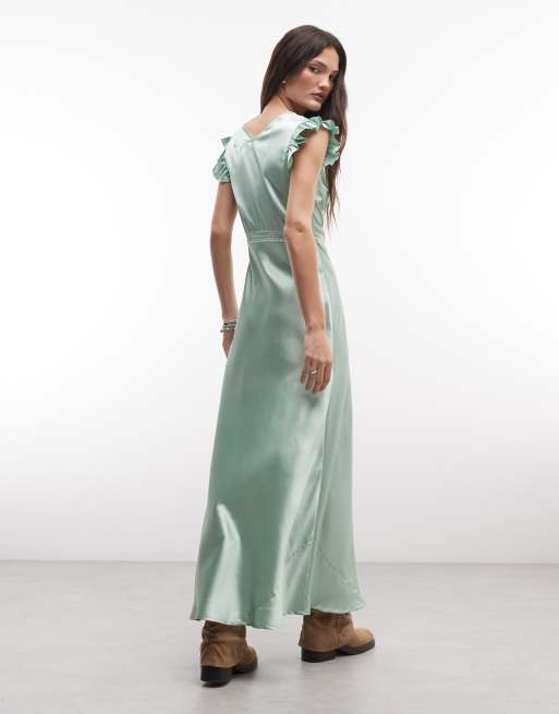 Reclaimed Vintage maxi tea dress with lace inserts and pintucks in sage  green | ASOS