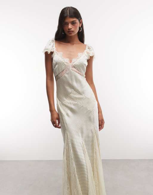 Reclaimed Vintage maxi tea dress with lace inserts in polka dot, 4 of 4