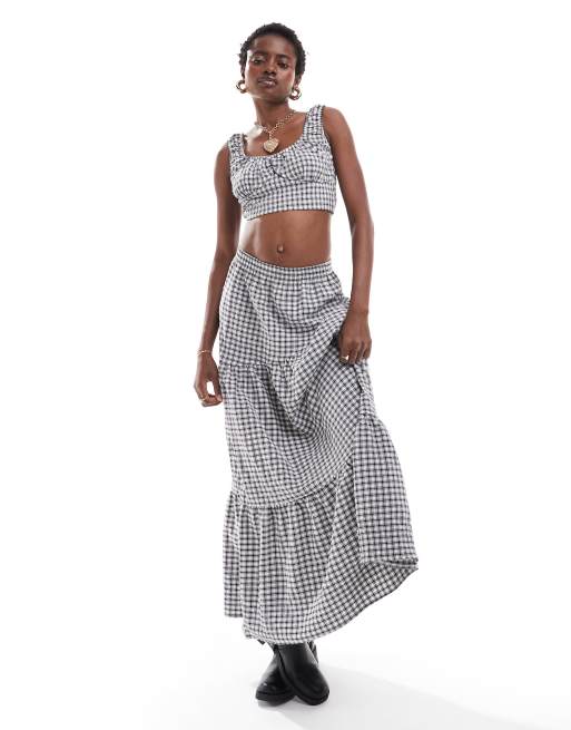 Reclaimed Vintage maxi tiered skirt in black gingham part of a set