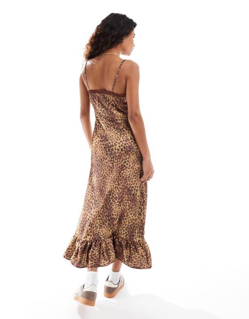 Reclaimed Vintage – Maxi-Trägerkleid mit Spitzenbesatz und Leopardenmuster, 3 von 4