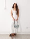 [Reclaimed Vintage] Reclaimed Vintage maxi western summer dress with broderie layers and tie front in white 4 White