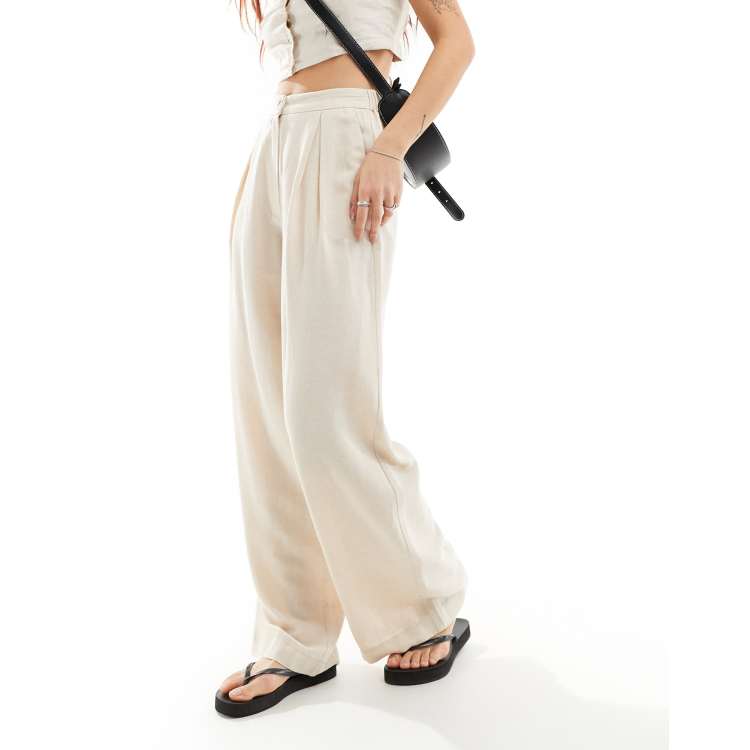 vintage linen wide slacks ロカビリー 麻 ベージュ Reclaimed Vintage mensy wide leg pants in linen mix | ASOS