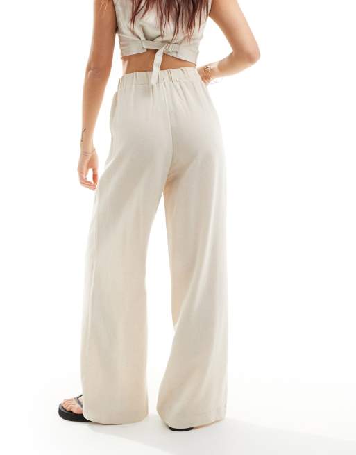 vintage linen wide slacks ロカビリー 麻 ベージュ Reclaimed Vintage mensy wide leg pants in linen mix | ASOS