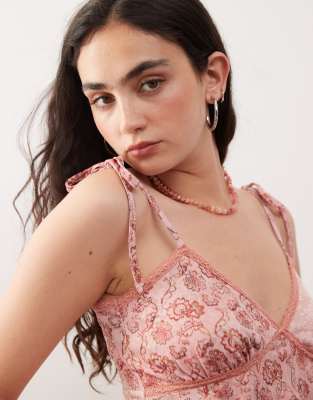 Reclaimed Vintage Mesh And Lace Asymmetric Hem Cami Top