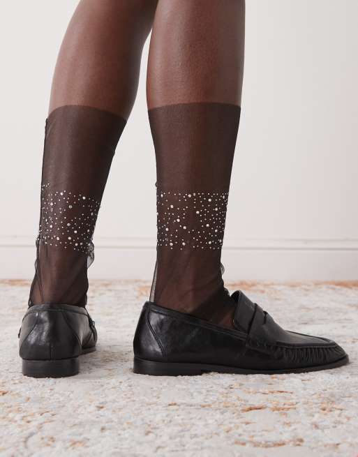 Reclaimed Vintage mesh ankle sock with pearls | ASOS