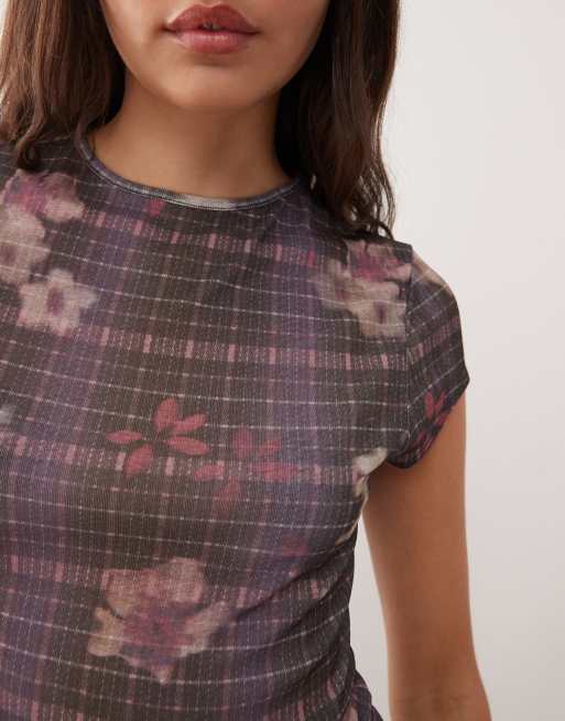 Reclaimed Vintage mesh baby tee in check and flower print, 4 of 4