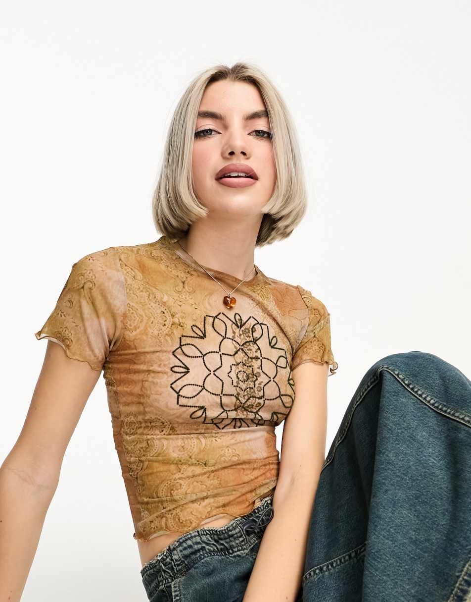 Reclaimed Vintage mesh baby tee in mandala print