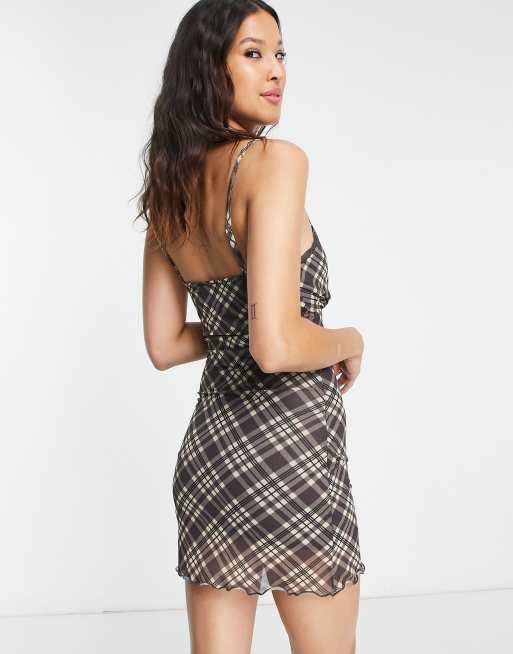 Yellow plaid cami sale dress