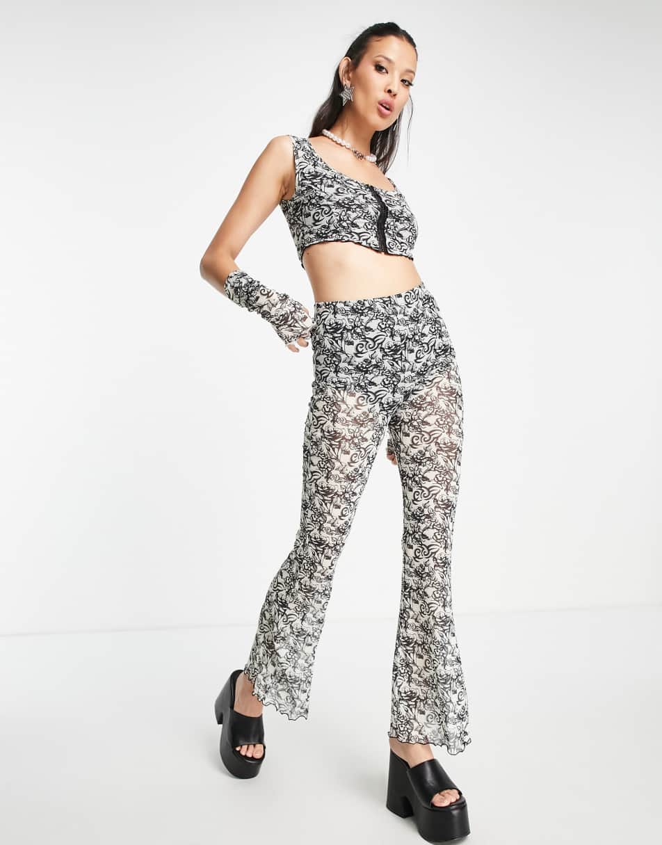 Reclaimed Vintage mono tattoo rose print mesh co-ord 1