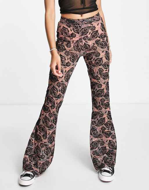 Reclaimed Vintage mesh flare pants in paisley print | ASOS