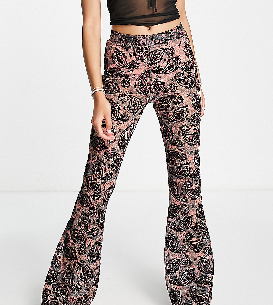 Reclaimed Vintage mesh flare trousers in paisley print-Multi