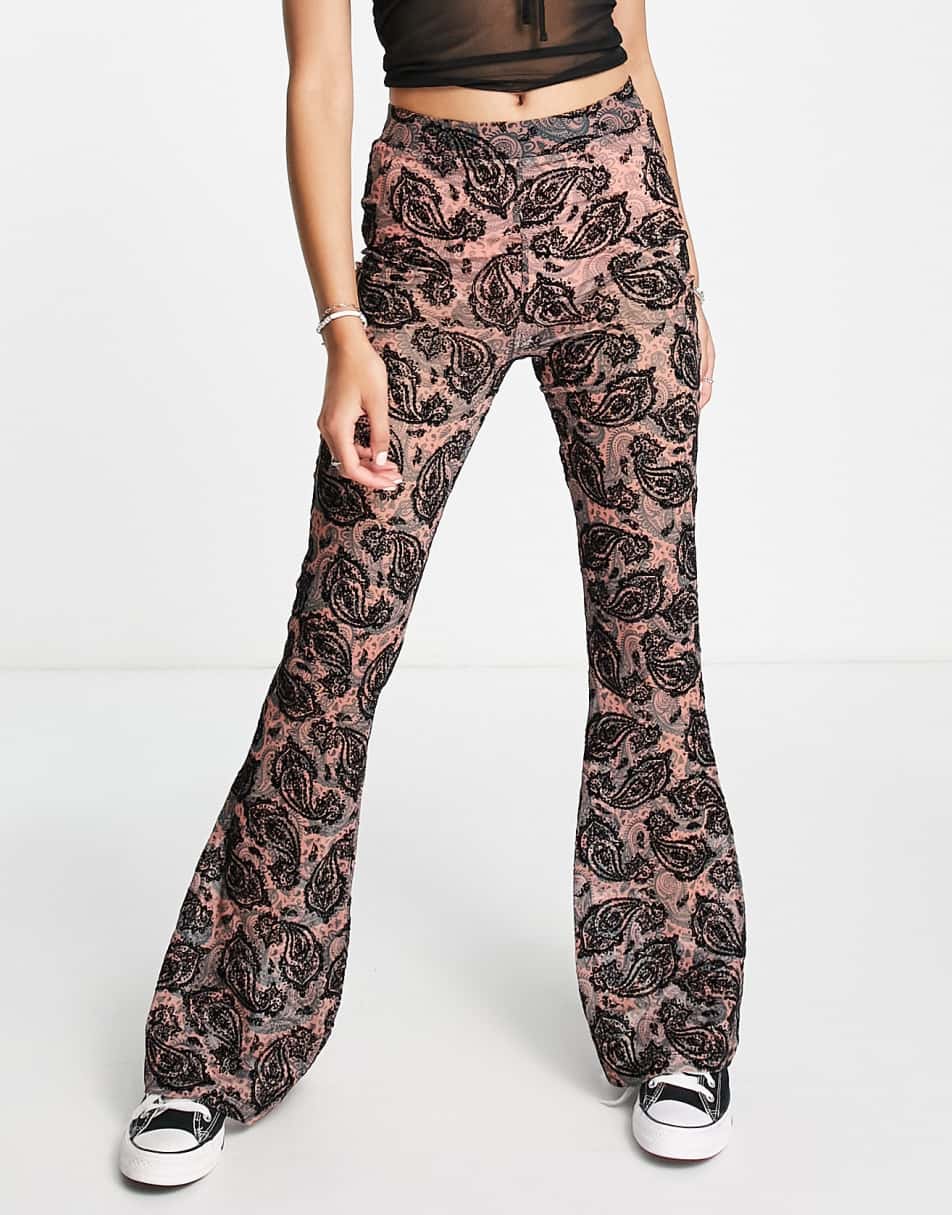Reclaimed Vintage mesh flare trousers in paisley print