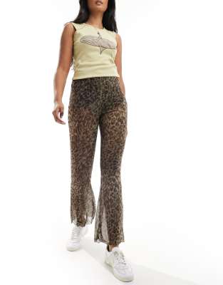 Reclaimed Vintage Mesh Flares With Waistband Detail In Leopard Print-multi