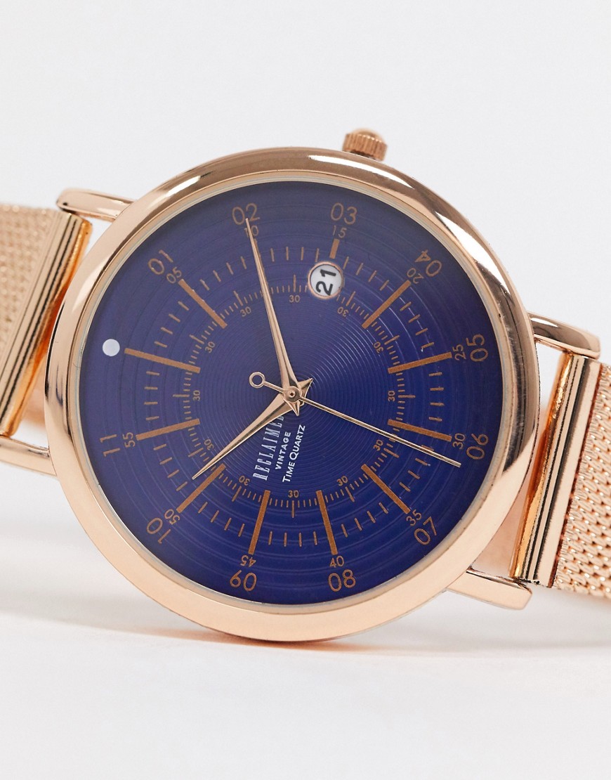 Reclaimed Vintage - Mesh horloge met kompas op de wijzerplaat-Goud