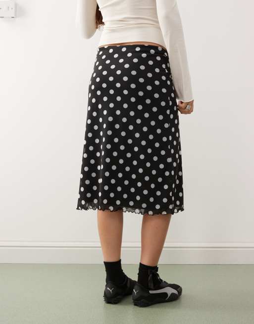 Reclaimed Vintage mesh midi skirt in black and white polka dot print