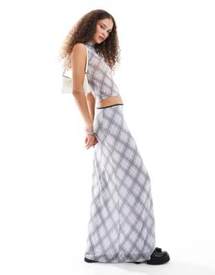 Reclaimed Vintage mesh midi skirt in check print co ord-Grey