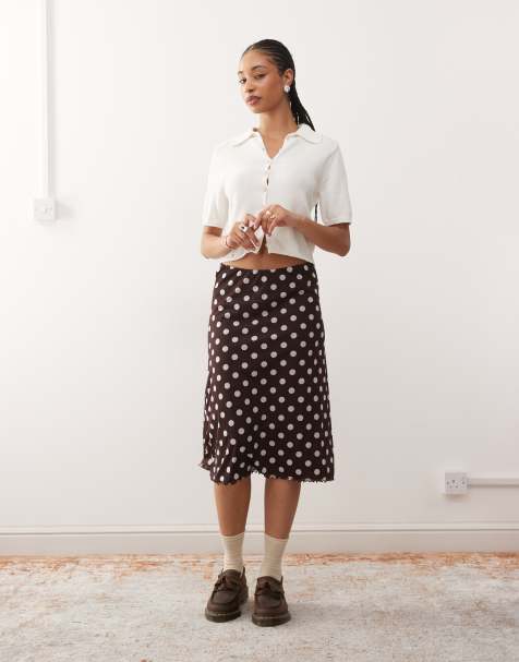 Reclaimed Vintage mesh midi skirt in chocolate and cream polka dots - view 1