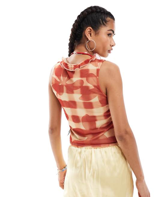 Sleeveless Toffee Tee in Blush Gingham