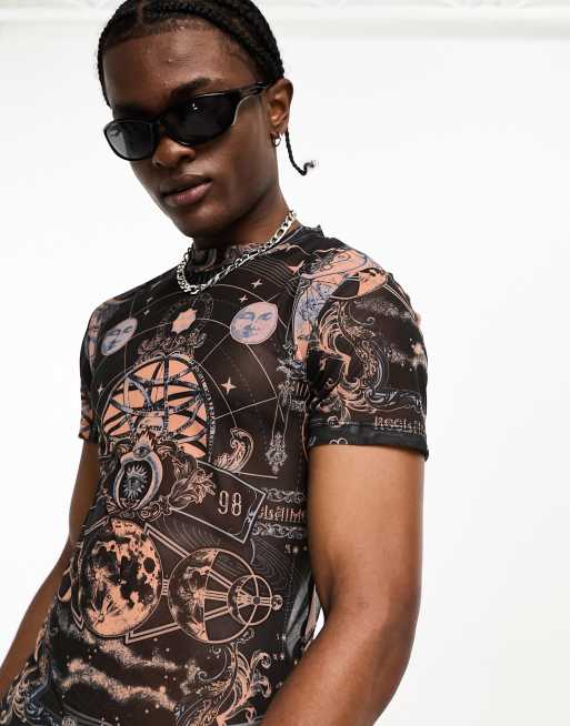 Reclaimed Vintage mesh top in celestial print ASOS