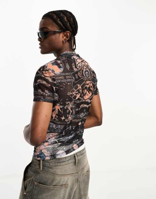 Reclaimed Vintage mesh top in celestial print ASOS