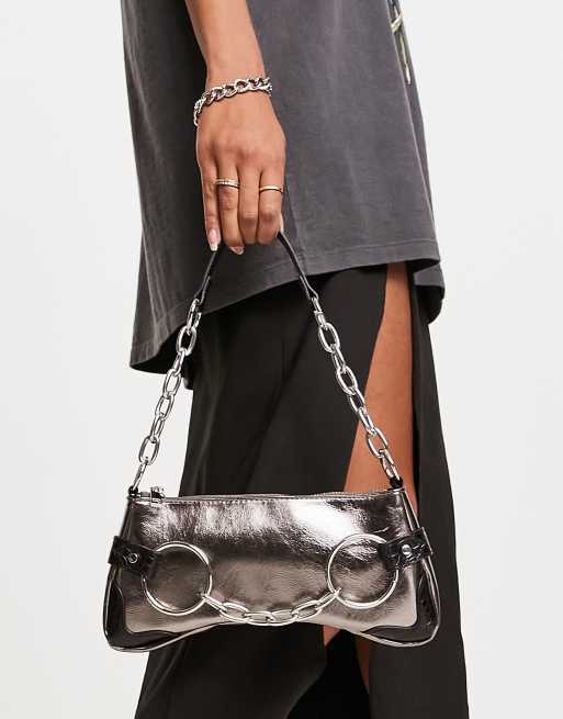 Reclaimed Vintage metallic chain mini shoulder bag in silver