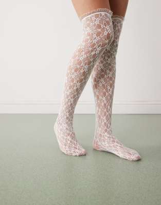 Reclaimed Vintage - Mi-bas en dentelle - Blanc