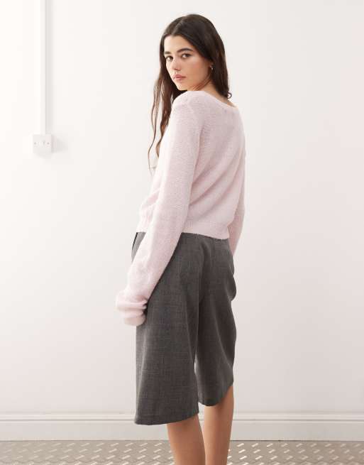 Reclaimed Vintage micro boxy cardigan in pastel pink 