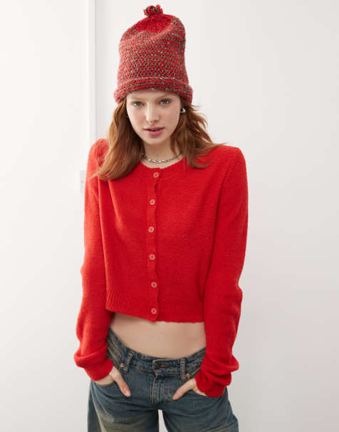 Reclaimed Vintage micro cardigan in cherry red - view 1