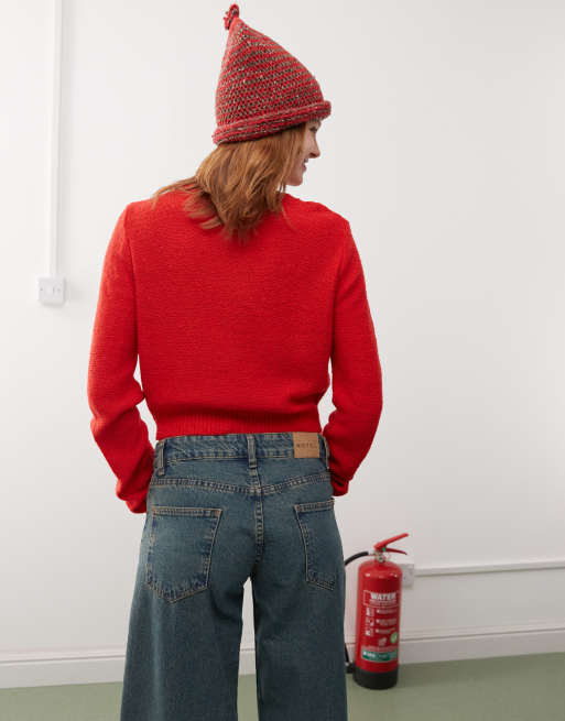 Reclaimed Vintage micro cardigan in cherry red