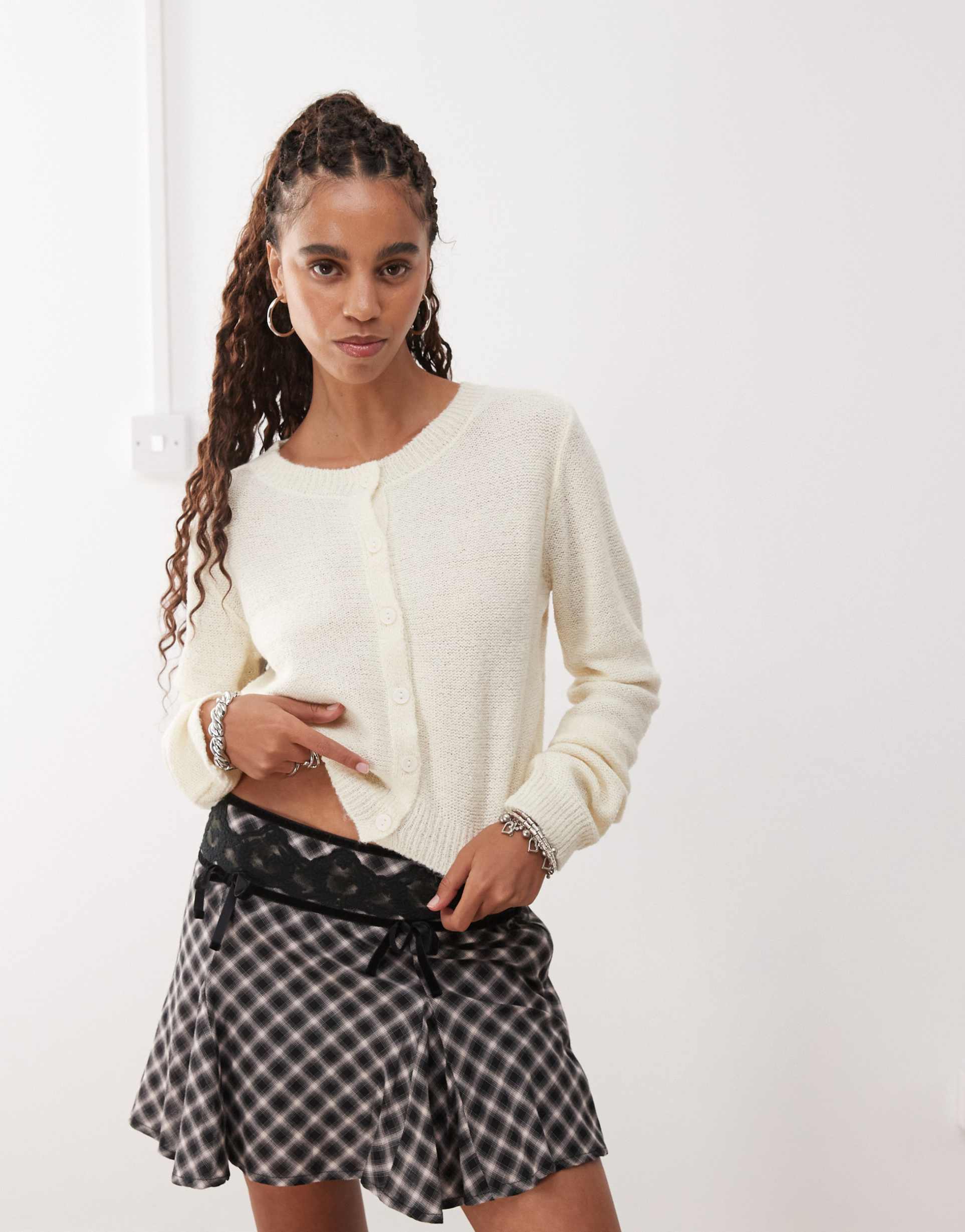 reclaimed vintage micro cardigan in cream