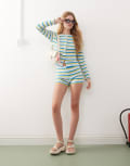 [Reclaimed Vintage] Reclaimed Vintage micro shorts in blue summer stripe (part of a set) XS Blue Stripe