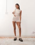 [Reclaimed Vintage] Reclaimed Vintage micro shorts with bow detail in peach gingham print (part of a set)-Green S Peach