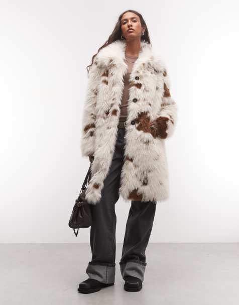 Reclaimed Vintage mid length faux fur coat in cow print - view 1