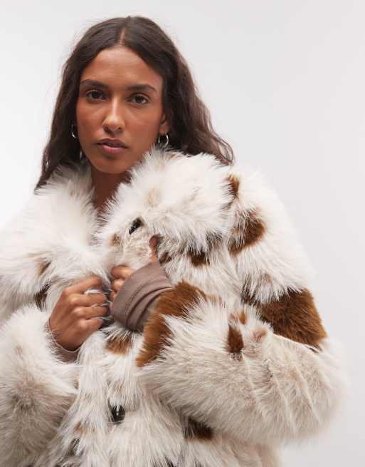 Reclaimed Vintage mid length faux fur coat in cow print, 4 of 4