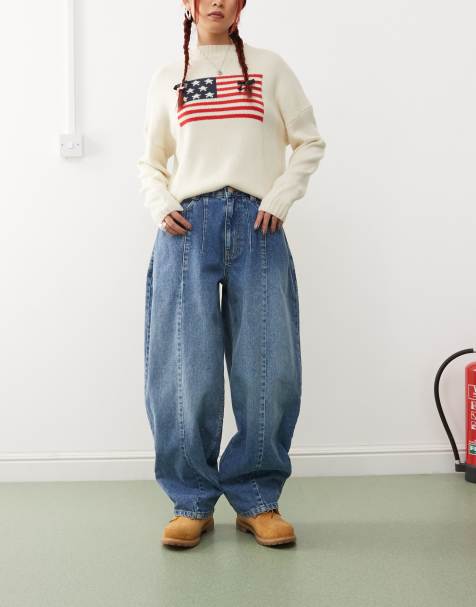 Reclaimed Vintage mid rise denim barrel leg jeans in light blue wash - view 1