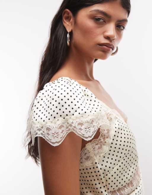 Reclaimed Vintage midaxi tea dress with lace inserts in polka dot, 2 of 4