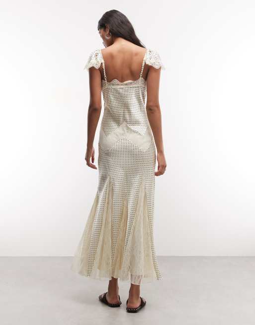Reclaimed Vintage midaxi tea dress with lace inserts in polka dot, 3 of 4
